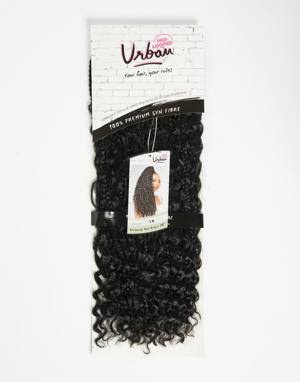 Pre-Looped Color 1 Bermuda Box braid 20 hair extensions for braiding